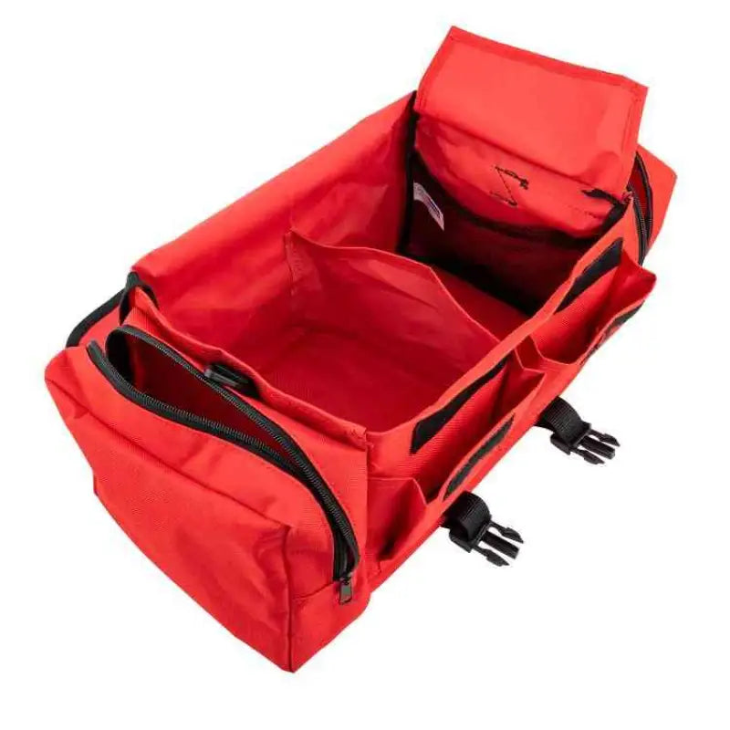 Red fabric storage organizer with compartments for LINE2design Emergency First Aid Responder Kit