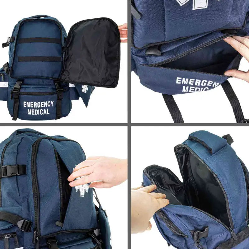 Navy blue LINE2design Emergency Medical Backpack with compartments for trauma first aid