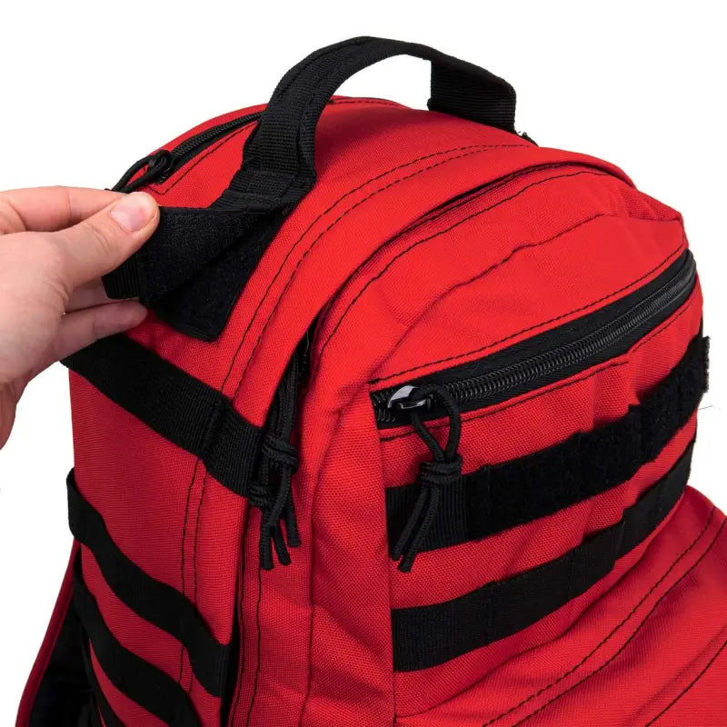 Red Tactical MOLLE Backpack with black straps for the LINE2design Emergency Medical Kit