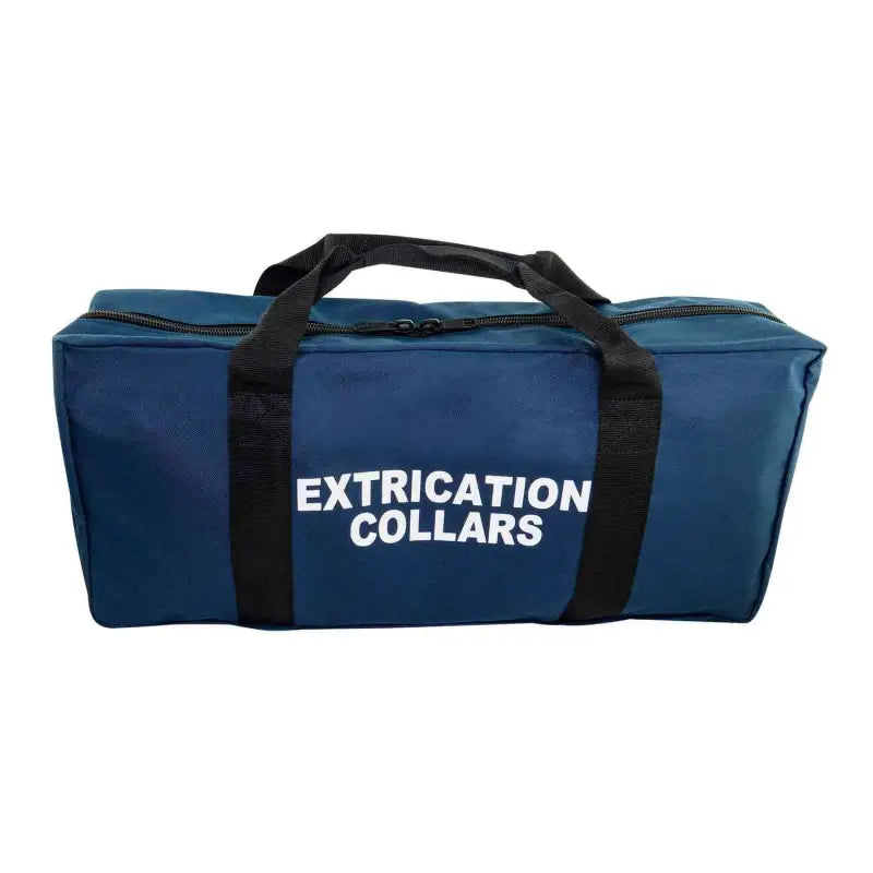 Blue duffle bag labeled EXTRICATION COLLARS with zippered pockets for Line2Design EMS Medical