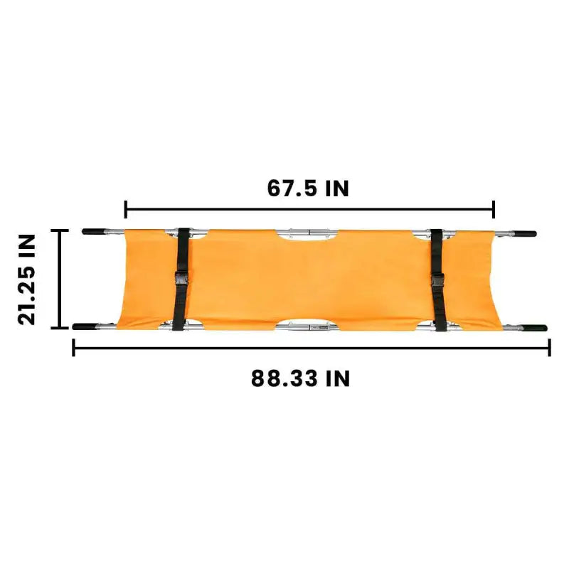 Orange stretcher emergency foldaway with black straps and metal poles by Line2design EMS Portable