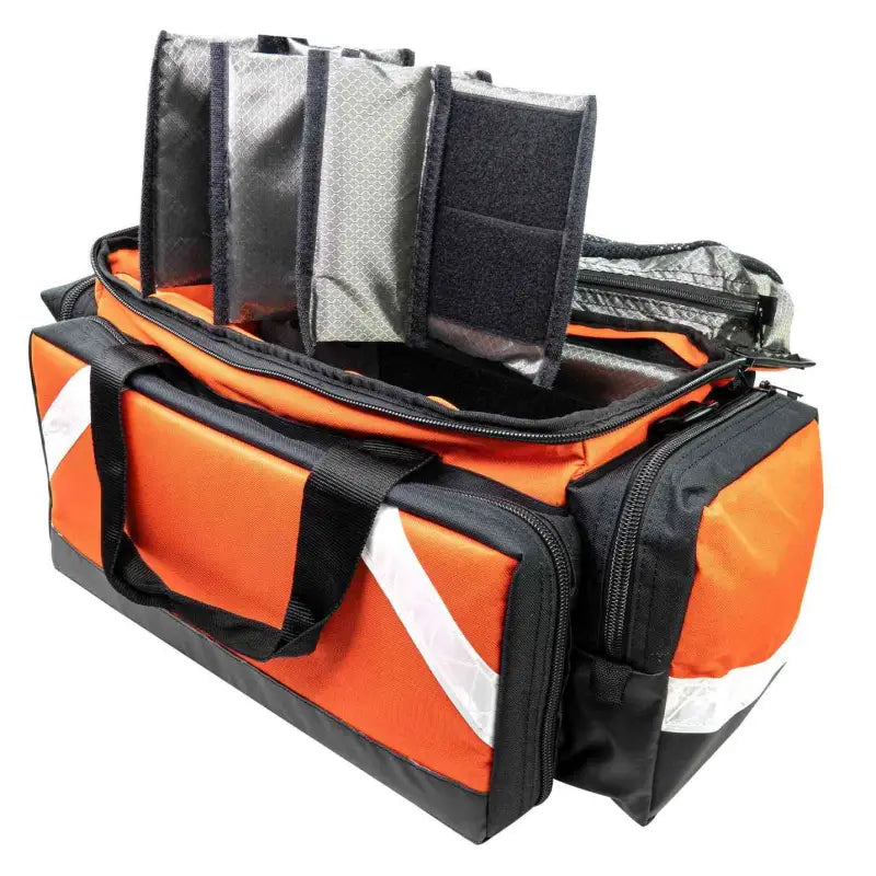 Orange and black Deluxe EMS Elite medical trauma bag with reflective trim by LINE2design