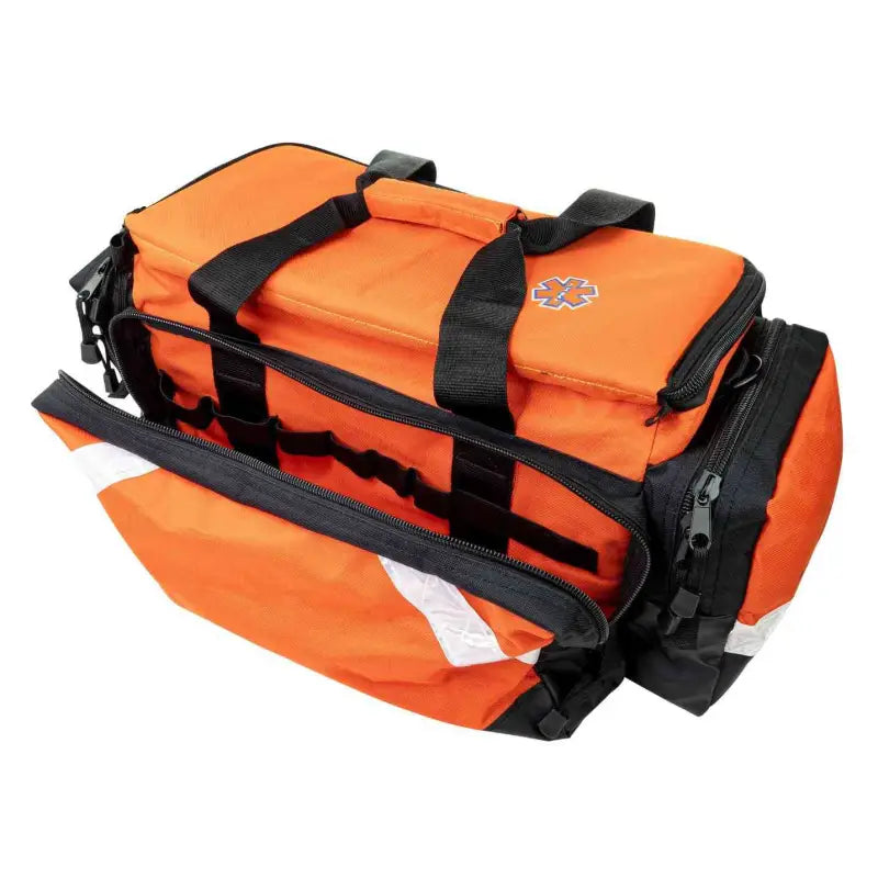 Orange LINE2design Deluxe EMS Elite Medical Trauma Bag with black straps and compartments