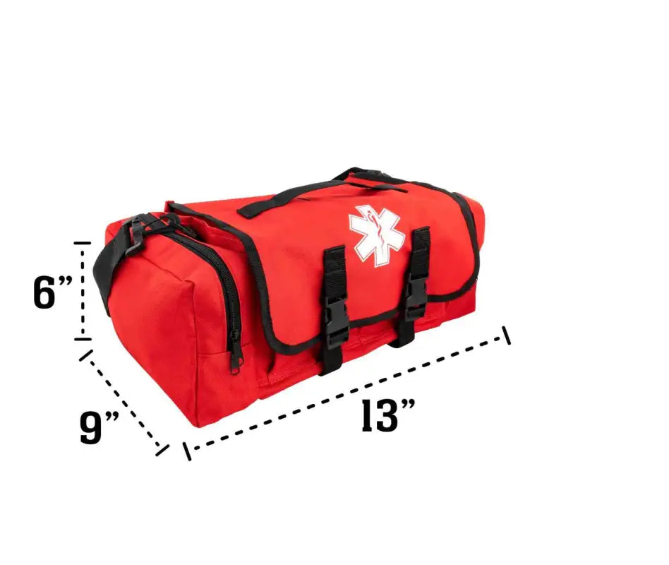 Red LINE2design Medical EMS Bag with black straps and white medical cross symbol