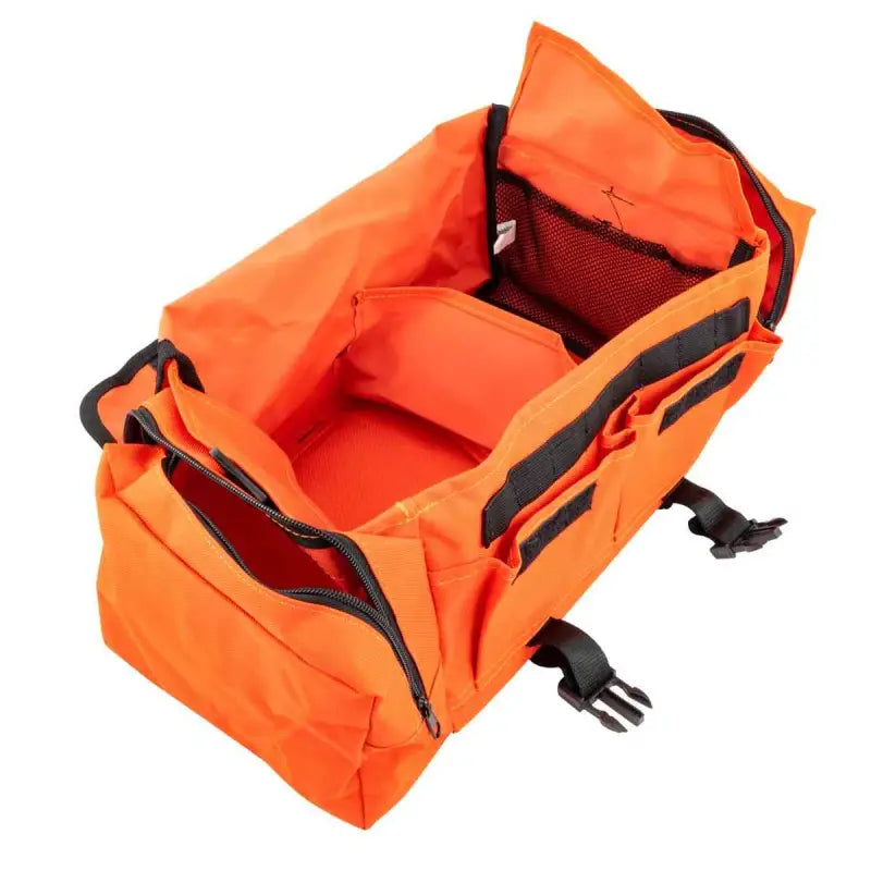 Bright orange LINE2design Medical EMS Bag with black trim and mesh compartments