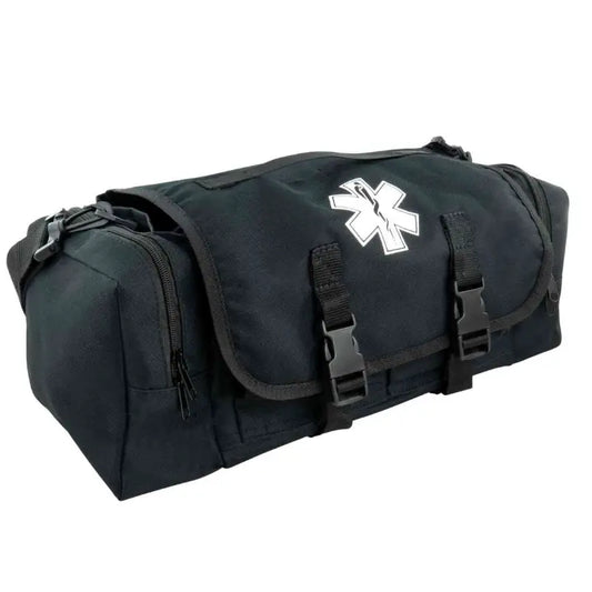 Black medical EMS bag by LINE2design with Star of Life emblem and secure buckle straps