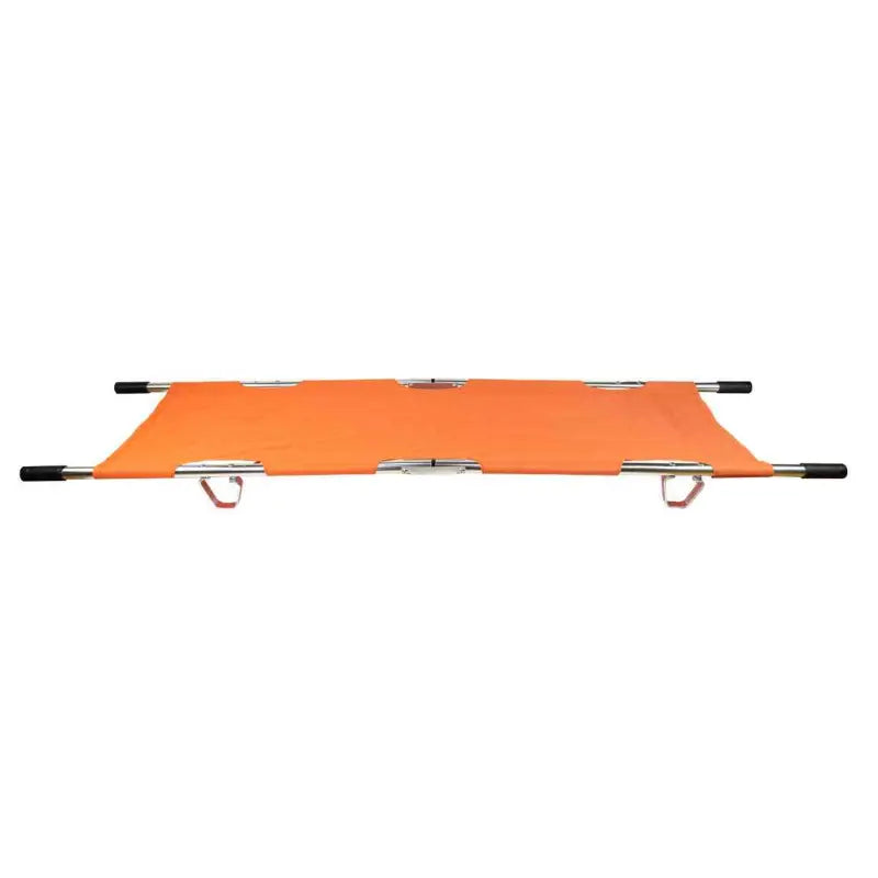 Orange LINE2design Folding Stretcher with black poles and carrying handles