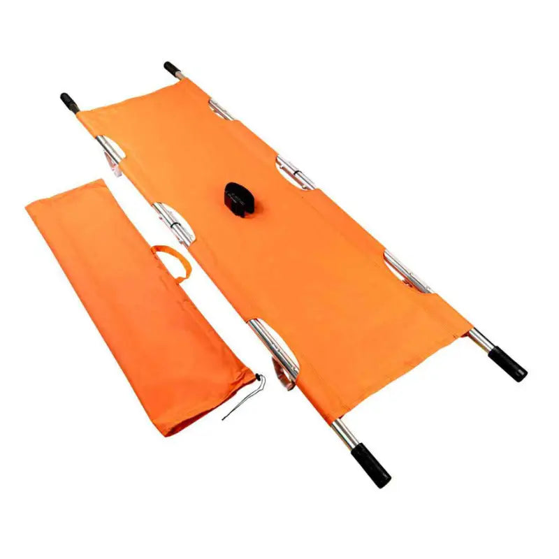 Orange Line2design Folding Stretcher with metal handles and carrying case for easy transport