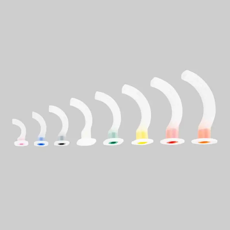 Curved white desk lamps with colorful bases beside LINE2design Guedel Oral Airway Kit