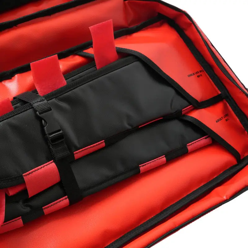 Red and black padded carrying case with straps for LINE2design heavy duty emergency fracture immobilization