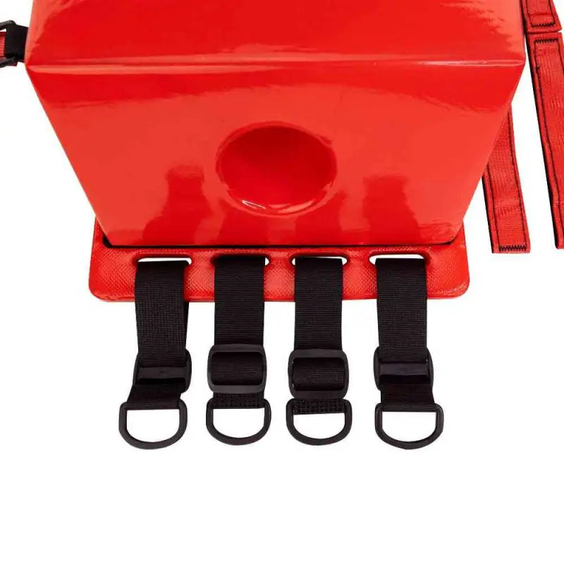 Red plastic container with straps for LINE2design Spine Board Head Immobilizer