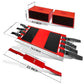 Red and black LINE2design Spine Board with buckle straps and storage compartments