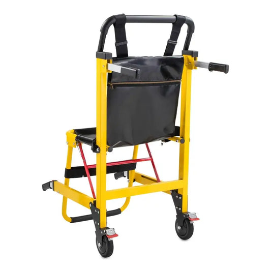 Yellow and black evacuation stair chair with wheels for EMS ambulance transport