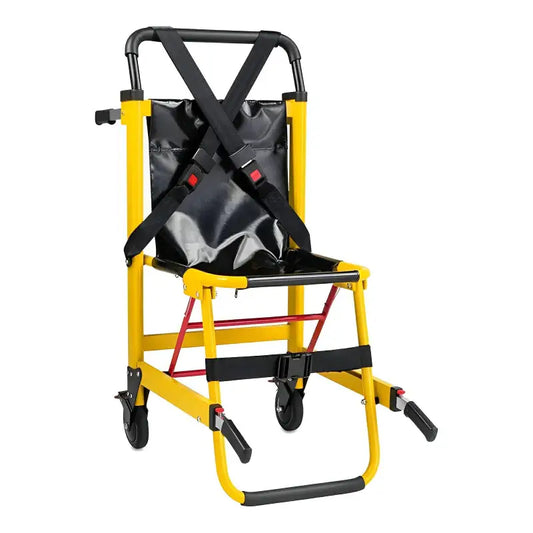 Yellow and black deluxe evacuation folding stair chair with wheels for EMS ambulance transport