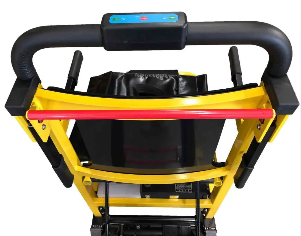 Black and yellow track stair chair hand truck with red support bands for Line2design battery