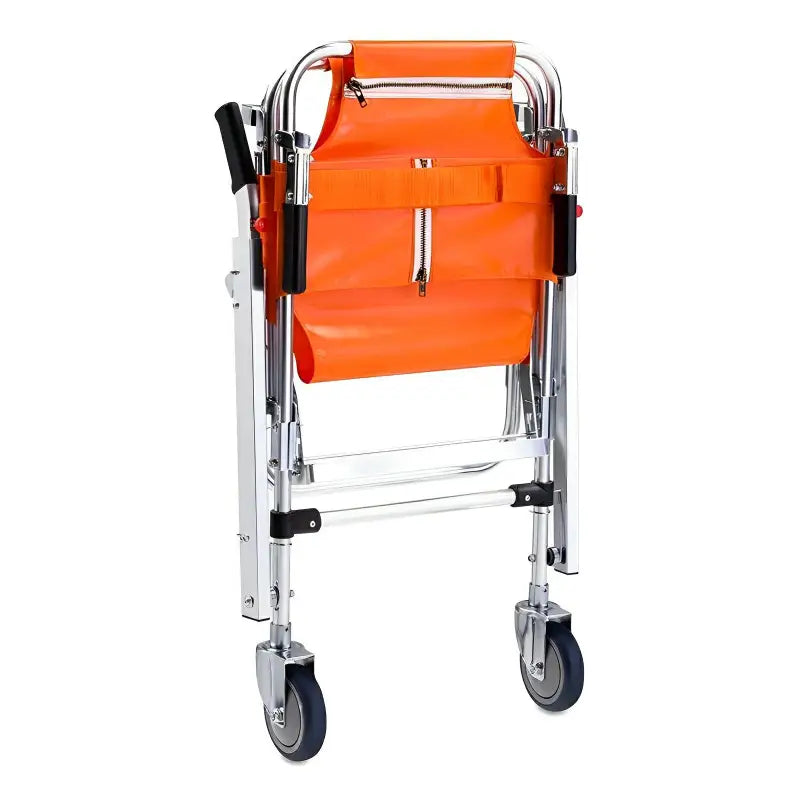 Folding orange medical stretcher with wheels and chrome frame for Wheel Stair Chair use