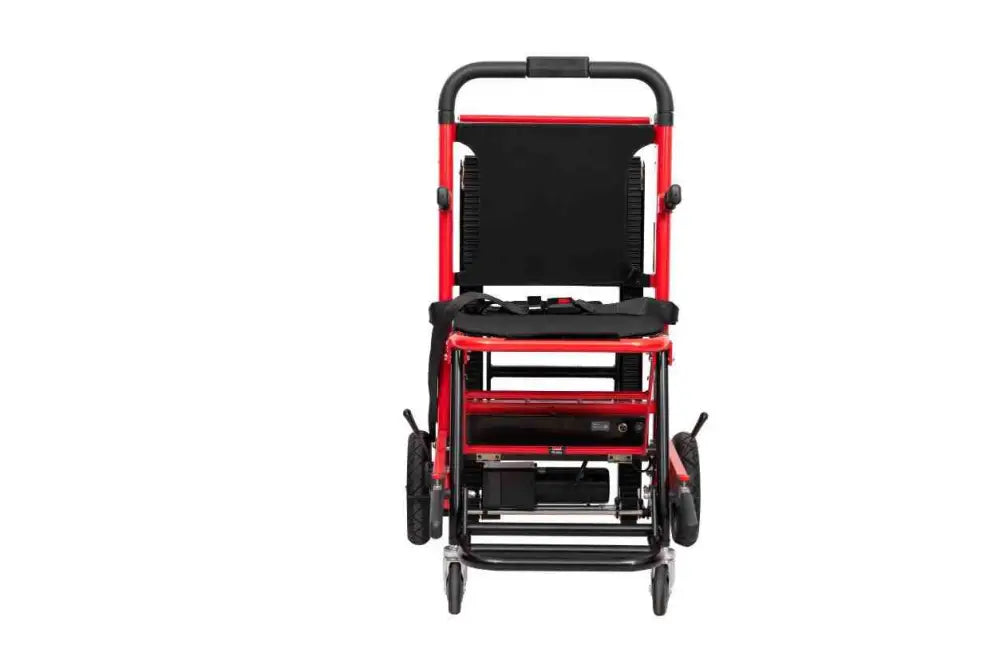 Red and black folding transport wheelchair for LINE2design mobile stair lift climber