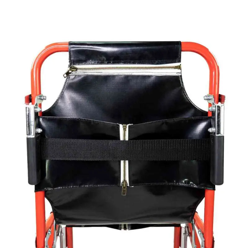 Black vinyl seat back with orange metal frame on LINE2design USA Mobile Evacuation Chair