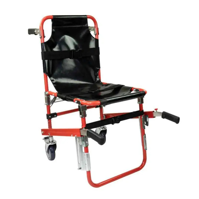 Folding LINE2design USA Stair Chair with black seat and red aluminum frame for easy evacuation