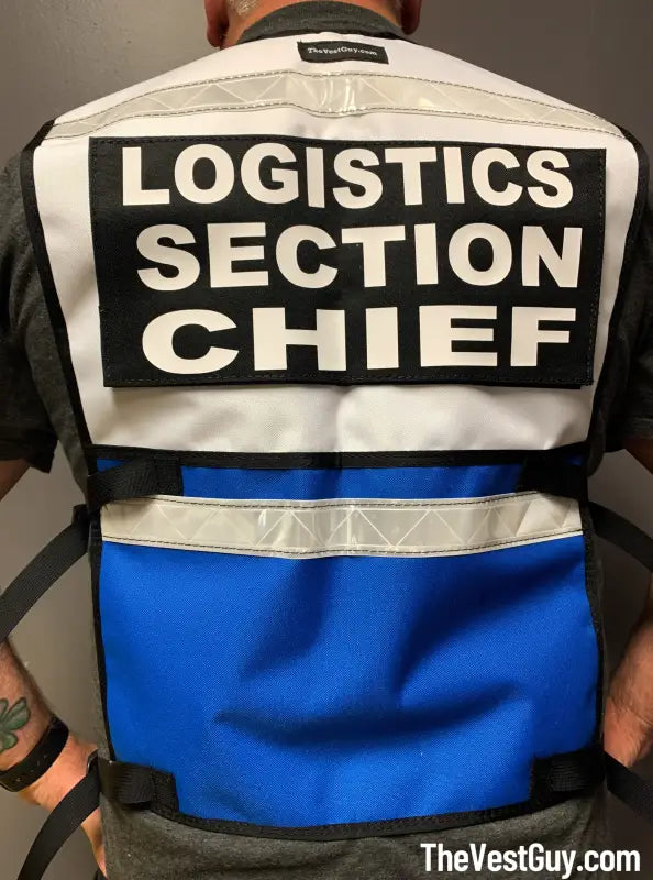 Two tone reflective vest for Logistics Section Chief with back text display