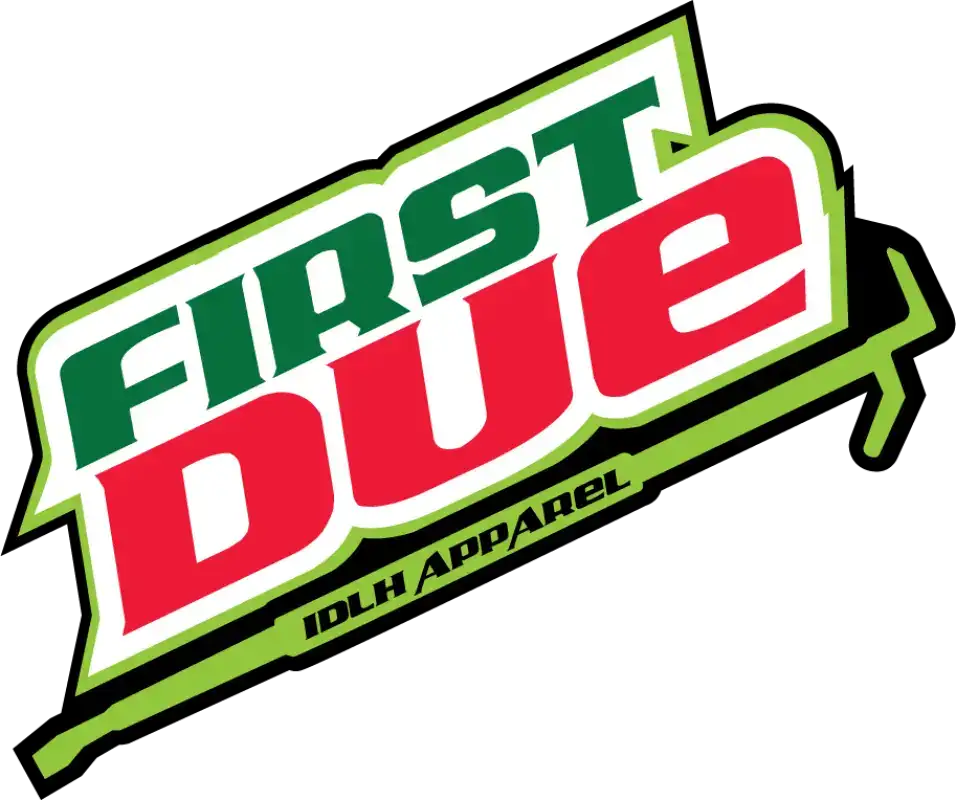 First Due logo in green and red design for 5’’ x 3’’ stickers for first responders