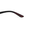 Black eyeglass temple arm with red interior lining for frontline optics and first responders