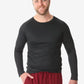 Men’s Long-Sleeve Underscrub in black paired with burgundy sweatpants for a casual look