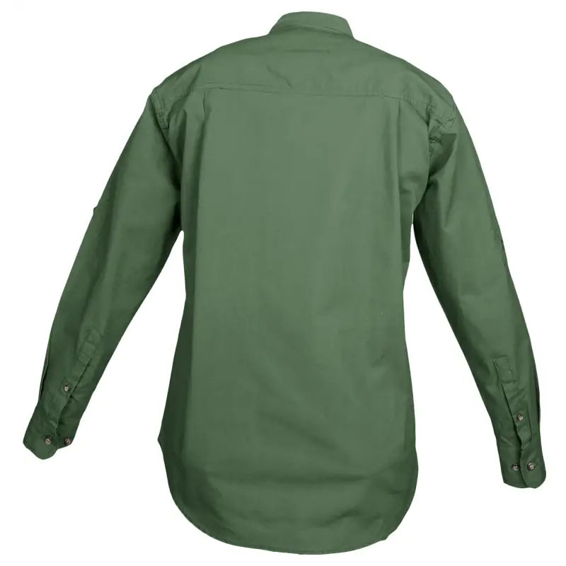 Long-sleeved olive green safari trail shirt, essential outdoor gear for adventures