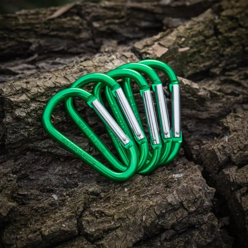 Five bright green M-Tac Carabiners for first responders and firefighters