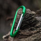 Green M-Tac carabiner with spring-loaded gate, ideal for first responders and firefighters