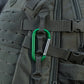 Green M-Tac Carabiner on black tactical straps for first responders and firefighters