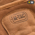 M-Tac logo embossed on brown suede showcasing M-Tac Gloves Assault Tactical Mk.6 quality