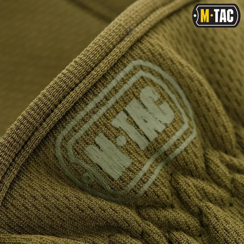 M-TAC logo on olive tactical fabric of M-Tac Gloves Scout Tactical Mk.2 synthetic leather gloves