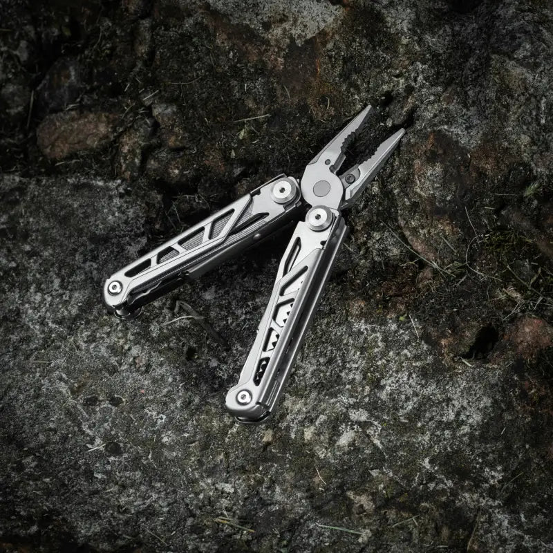 Stainless steel M-Tac Multitool Type 3 Grey pliers in open position for versatile use