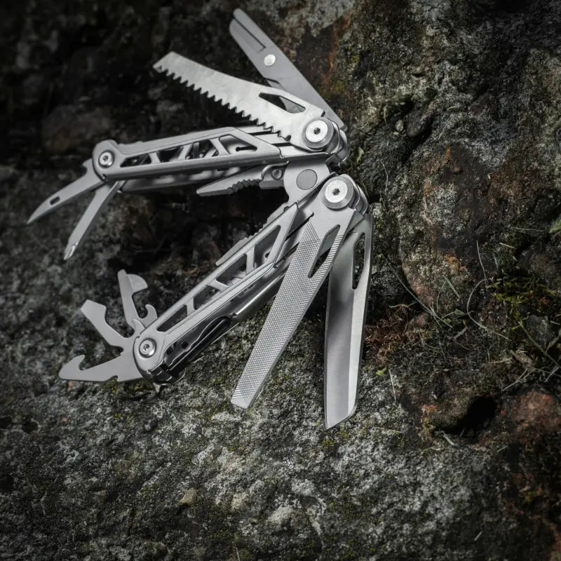 M-Tac Multitool Type 3 Grey features pliers and various folding implements in silver finish