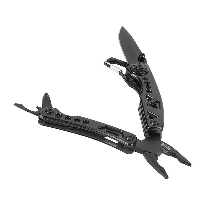 Black M-Tac Multitool Type 6 with pliers and stainless steel folding knife blade