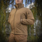 Tan M-Tac Soft Shell Jacket with multiple zippered pockets and two shoulder pockets