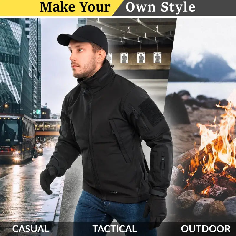 M-Tac Soft Shell Jacket featuring two shoulder pockets for versatile casual and tactical wear