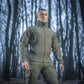 Olive green M-Tac Soft Shell Jacket and pants set with two shoulder pockets