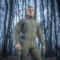 Olive green M-Tac Soft Shell Jacket and pants set with two shoulder pockets