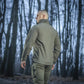 Olive green M-Tac Soft Shell Jacket featuring two shoulder pockets for tactical use