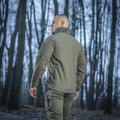 Olive green M-Tac Soft Shell Jacket featuring two shoulder pockets for tactical use