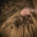 Tan M-Tac Soft Shell Jacket featuring a zipper pocket and two shoulder pockets