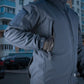 Gray M-Tac Soft Shell Jacket featuring two shoulder pockets and arm patches