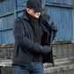 Black M-Tac Soft Shell Jacket with full-zip and two shoulder pockets for tactical use