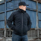 Black M-Tac Soft Shell Jacket with liner and high collar, featuring two shoulder pockets