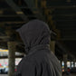 Black hooded M-Tac Soft Shell Jacket with drawstrings and two shoulder pockets