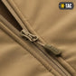 Tan zipper with M-TAC branded pull tab on M-TAC Soft Shell Jacket with Liner