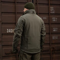 Olive green M-Tac Soft Shell Jacket with liner and matching beanie, featuring two shoulder pockets