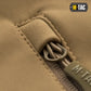 Tan zipper pull with M-Tac branding on M-Tac Soft Shell Jacket with two shoulder pockets